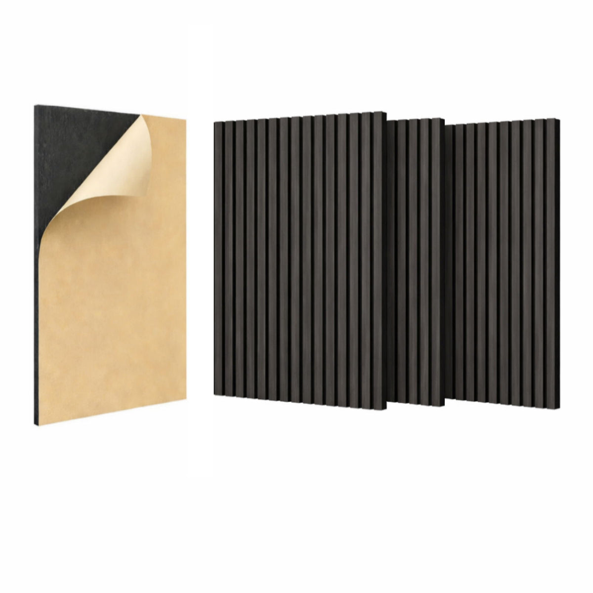 Acoustic Panels With Strip Design, Sound Absorbing Wall & Ceiling Panels (Set of 4) - Matt Black
