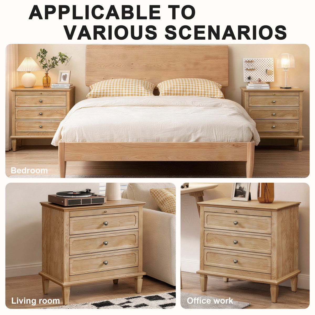 3 Drawer Nightstand With Charging Station, Bedside Table With USB & Type C Port And 2 AC Outlets
