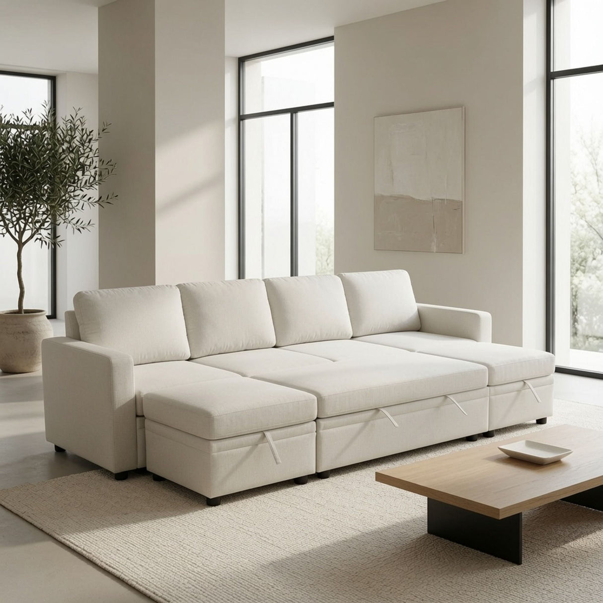 Extra Wide U - Shape Convertible Sleeper Sofa Bed With Dual Storage Ottoman