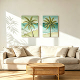 Palm Tree Wall Art, Beach Canvas Painting With Accents, Hand Painted Textured Tropical Decor (Set of 2) - Aqua Blue
