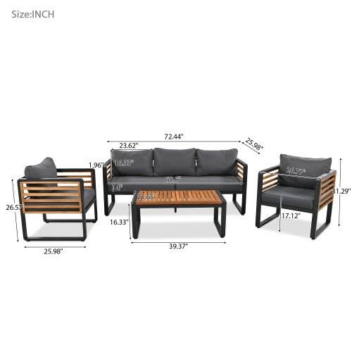 5 Person Metal and Acacia Wood Outdoor Patio Set (ID N583271) - Alpine Outlets