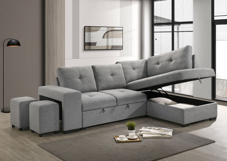 Roanne Grey Fabric Upholstered Sleeper Sectional Sofa