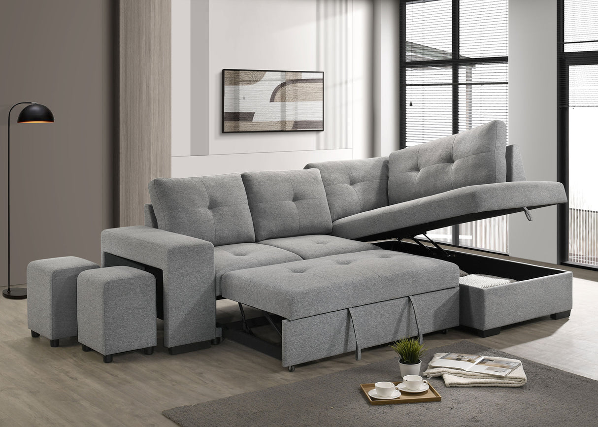Roanne Grey Fabric Upholstered Sleeper Sectional Sofa