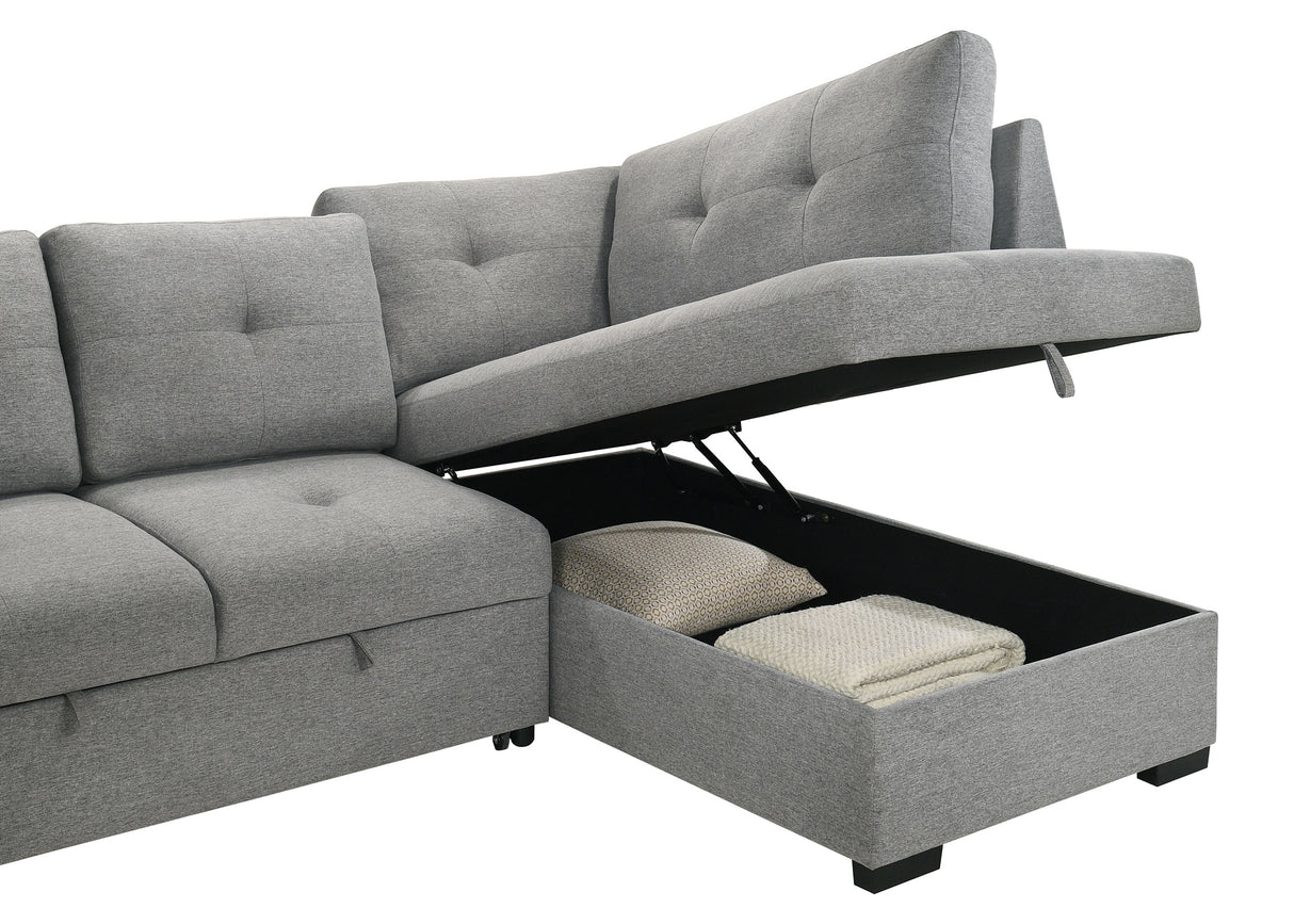Roanne Grey Fabric Upholstered Sleeper Sectional Sofa