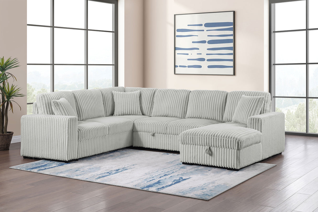 Devonshire Sleeper Sectional Sofa with Storage Chaise, Grey