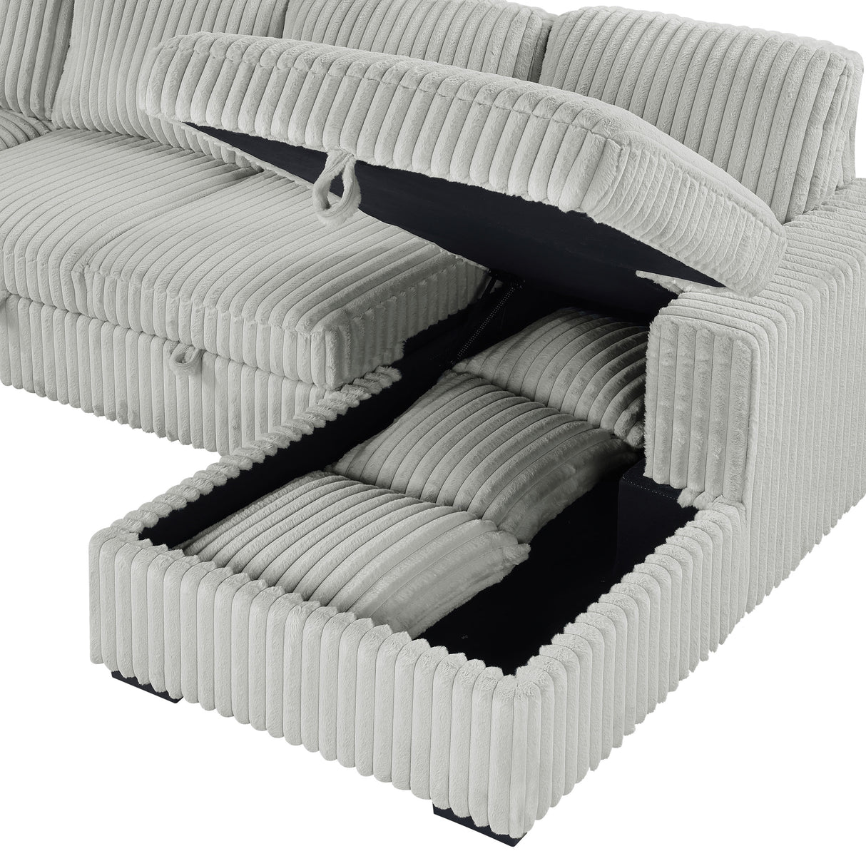 Devonshire Sleeper Sectional Sofa with Storage Chaise, Grey