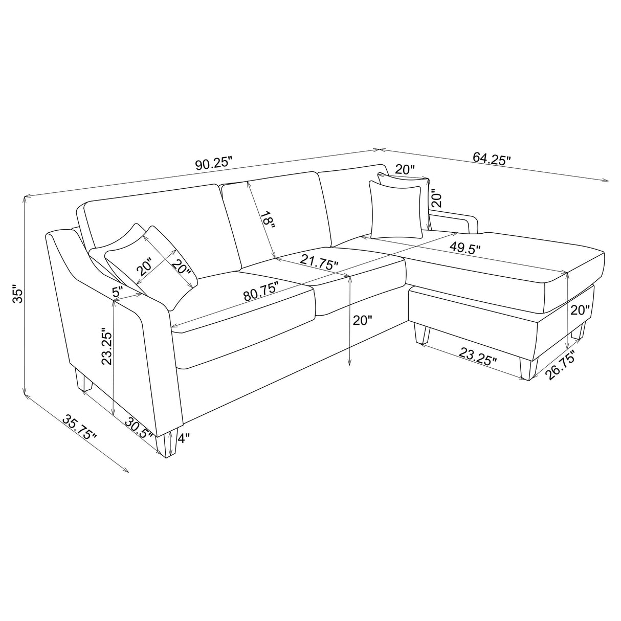 Mcloughlin Upholstered Sloped Arm Sectional Sofa, Platinum