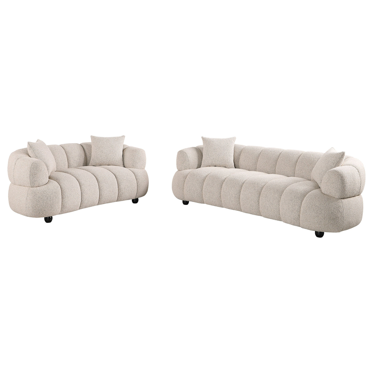 Whitney 2-Piece Channel Tufted Boucle Sofa Set, Pebble