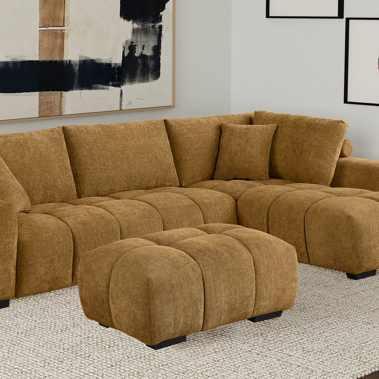 Camacho Rectangular Upholstered Tufted Ottoman in Amber