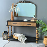 Accent Carved Console Table With Open Shelf And 2 Drawers Living Room - Black / Natural Wood Wash