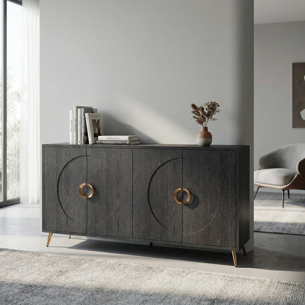 Modern Sideboard Buffet Server Cabinet Lacquered Wood Storage 60x31in