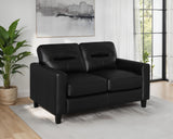Scotland Faux Leather Track Arm Loveseat in Black