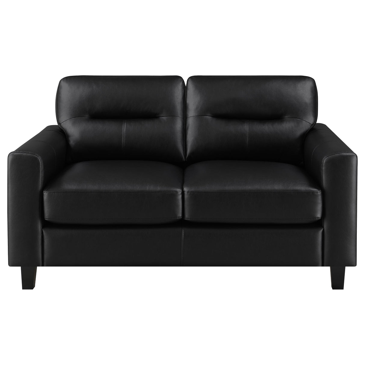 Scotland Faux Leather Track Arm Loveseat in Black
