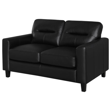 Scotland Faux Leather Track Arm Loveseat in Black