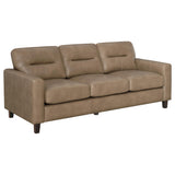 Scotland Faux Leather Track Arm Sofa in Brown