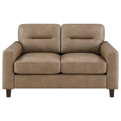 Scotland Faux Leather Track Arm Loveseat, Brown