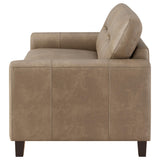 Scotland Faux Leather Track Arm Loveseat, Brown