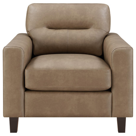 Scotland Faux Leather Track Arm Chair Brown