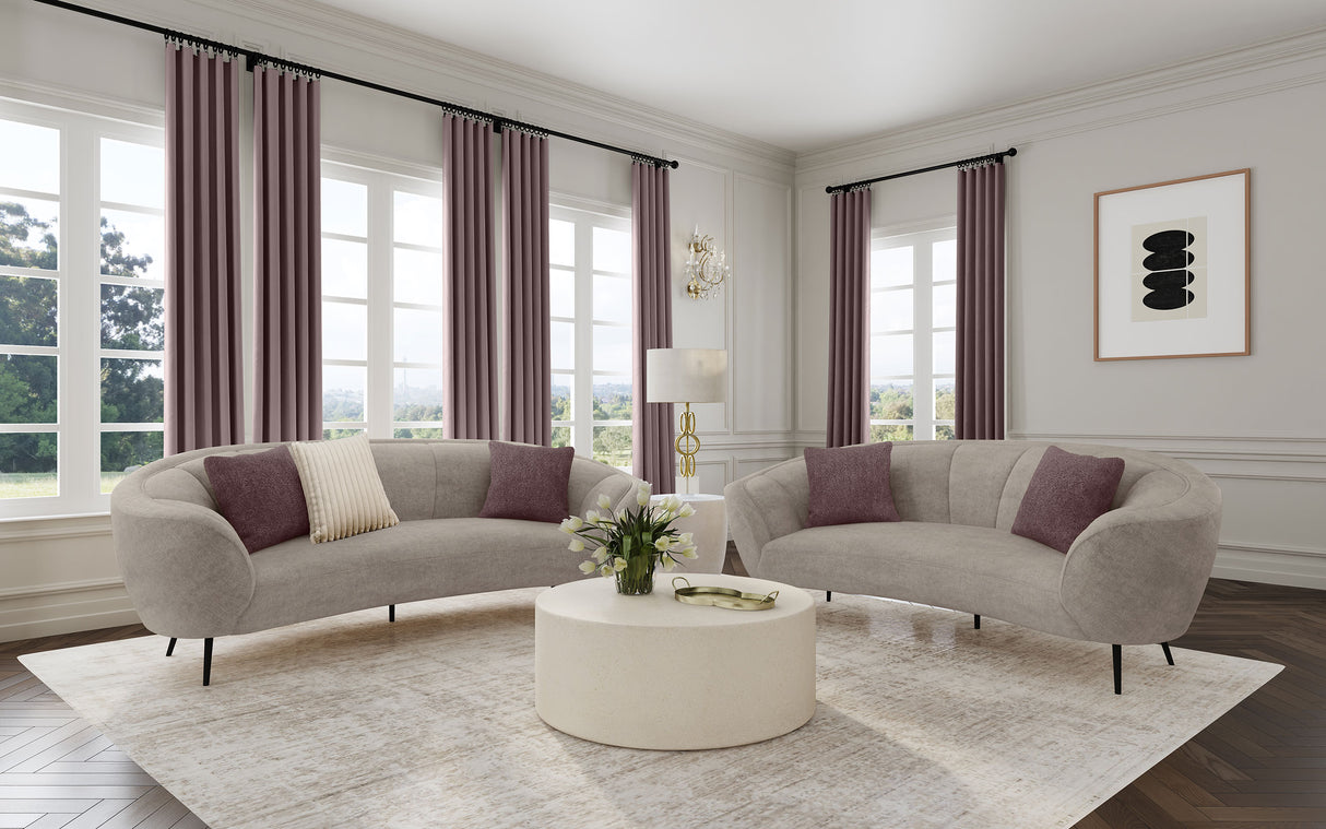 Ellorie 2-Piece Curved Sofa Set in Beige Chenille