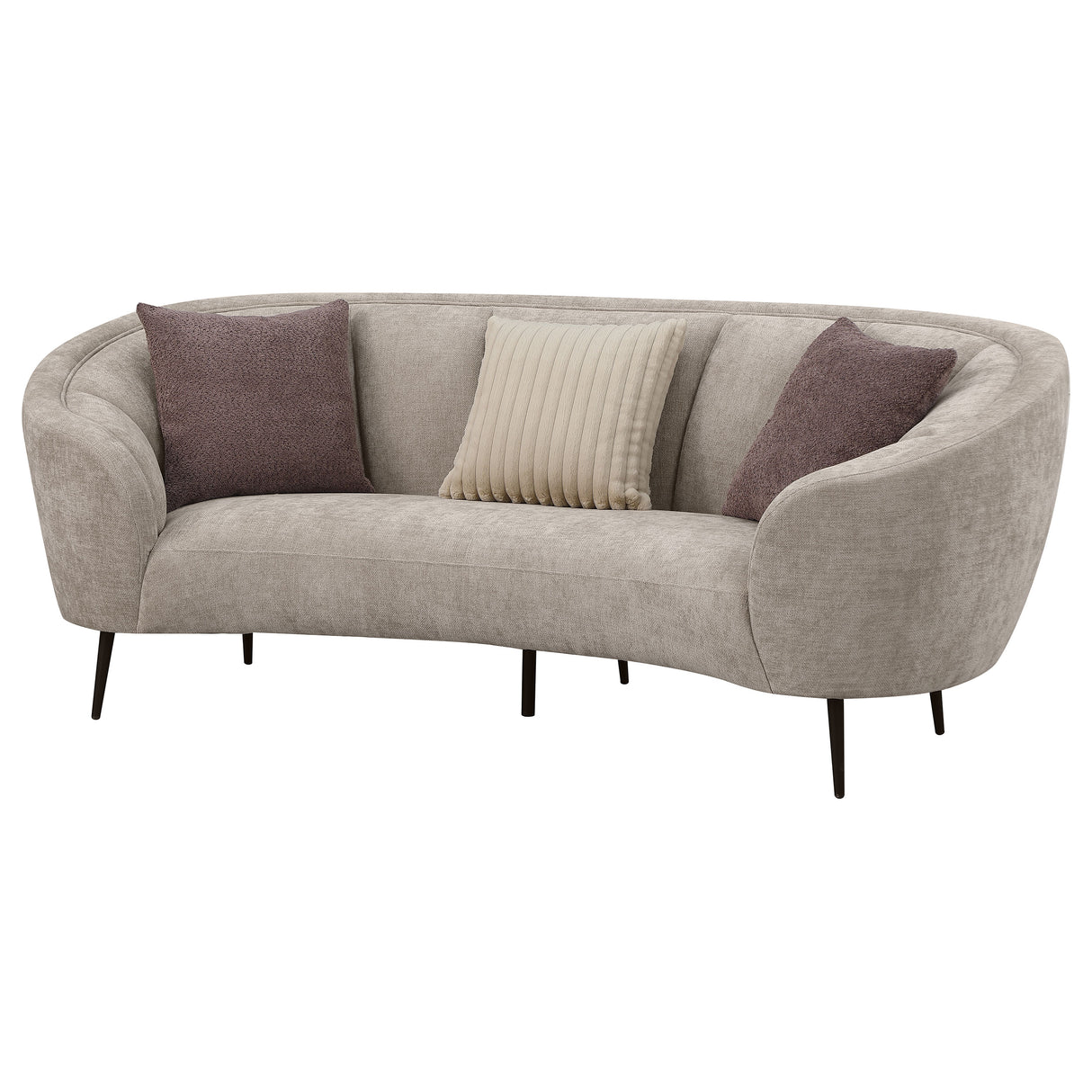 Ellorie Upholstered Channel Back Curved Sofa, Beige