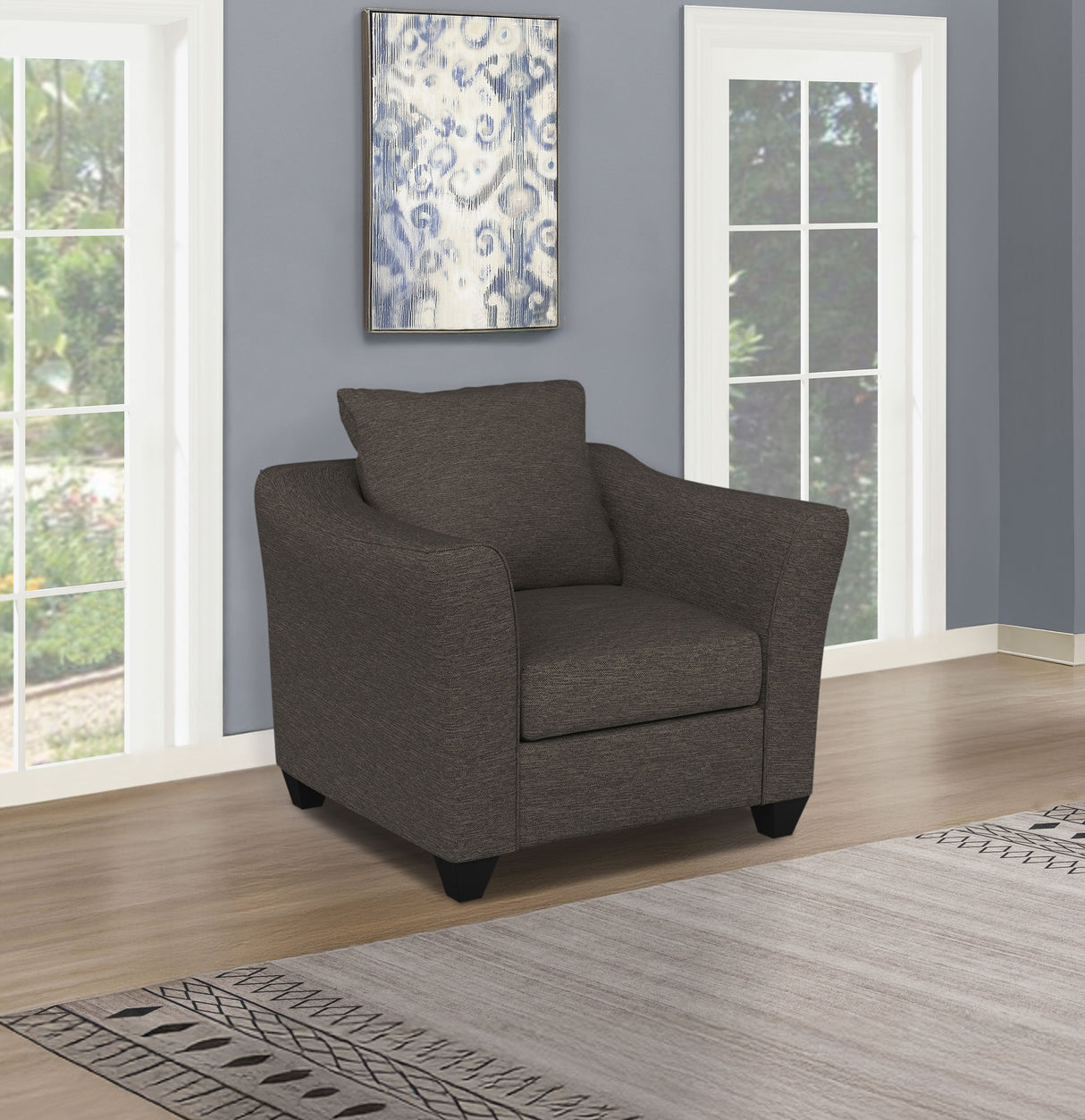 Salizar Upholstered Flared Arm Accent Chair in Charcoal Grey