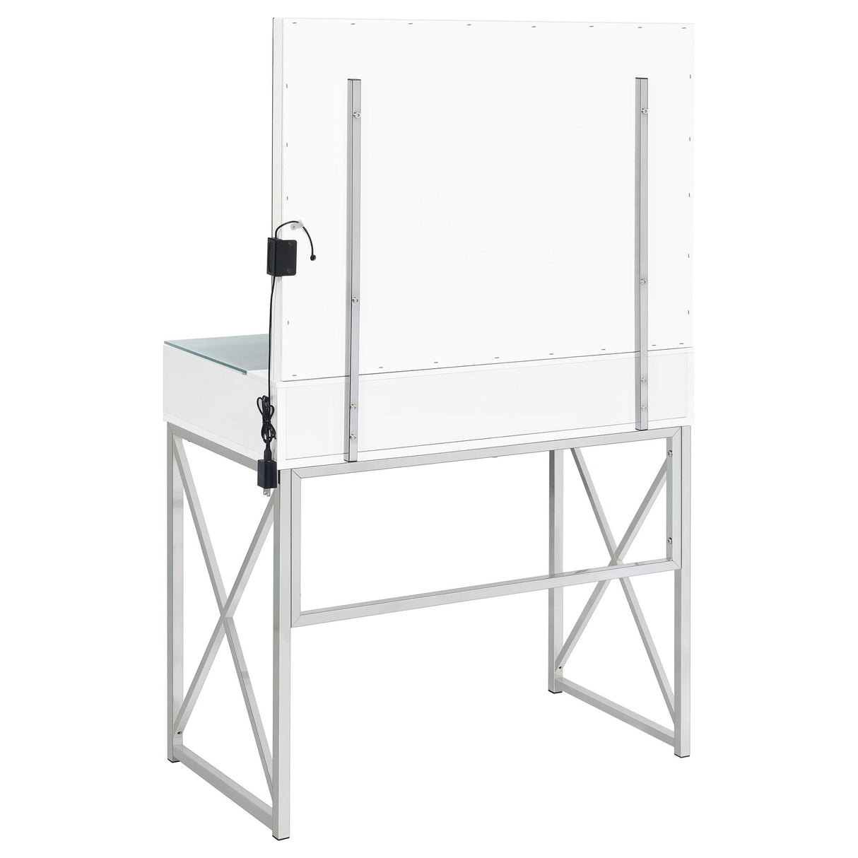 Hamlin - Makeup Vanity Table With Lighted Mirror And Padded Stool - White