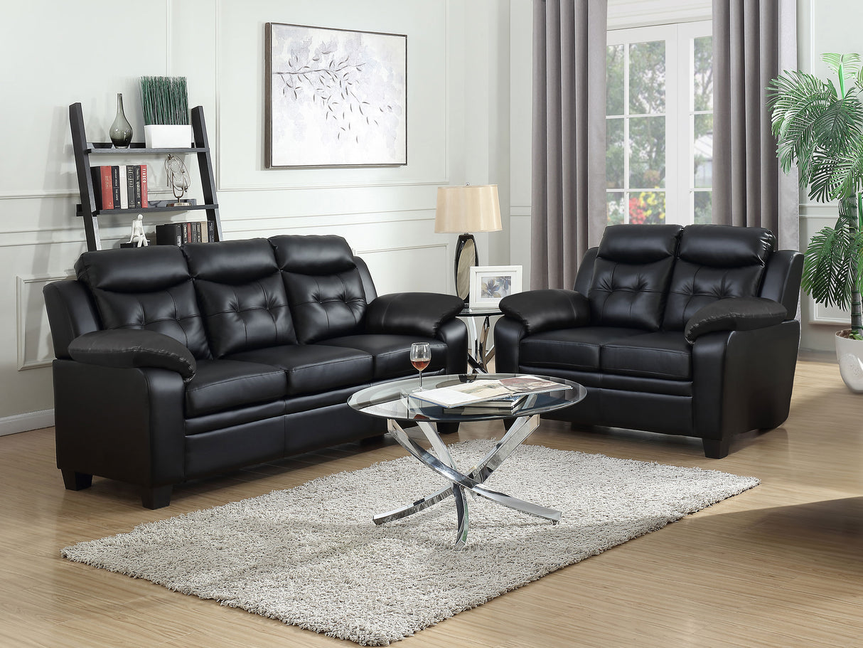 Finley 2-Piece Black Leatherette Tufted Sofa Set