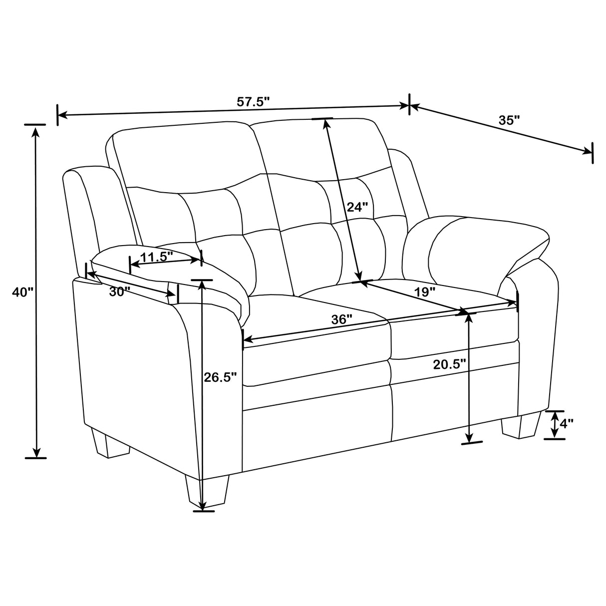 Finley 2-Piece Black Leatherette Tufted Sofa Set