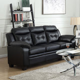 Finley Upholstered Tufted Sofa in Black Leatherette