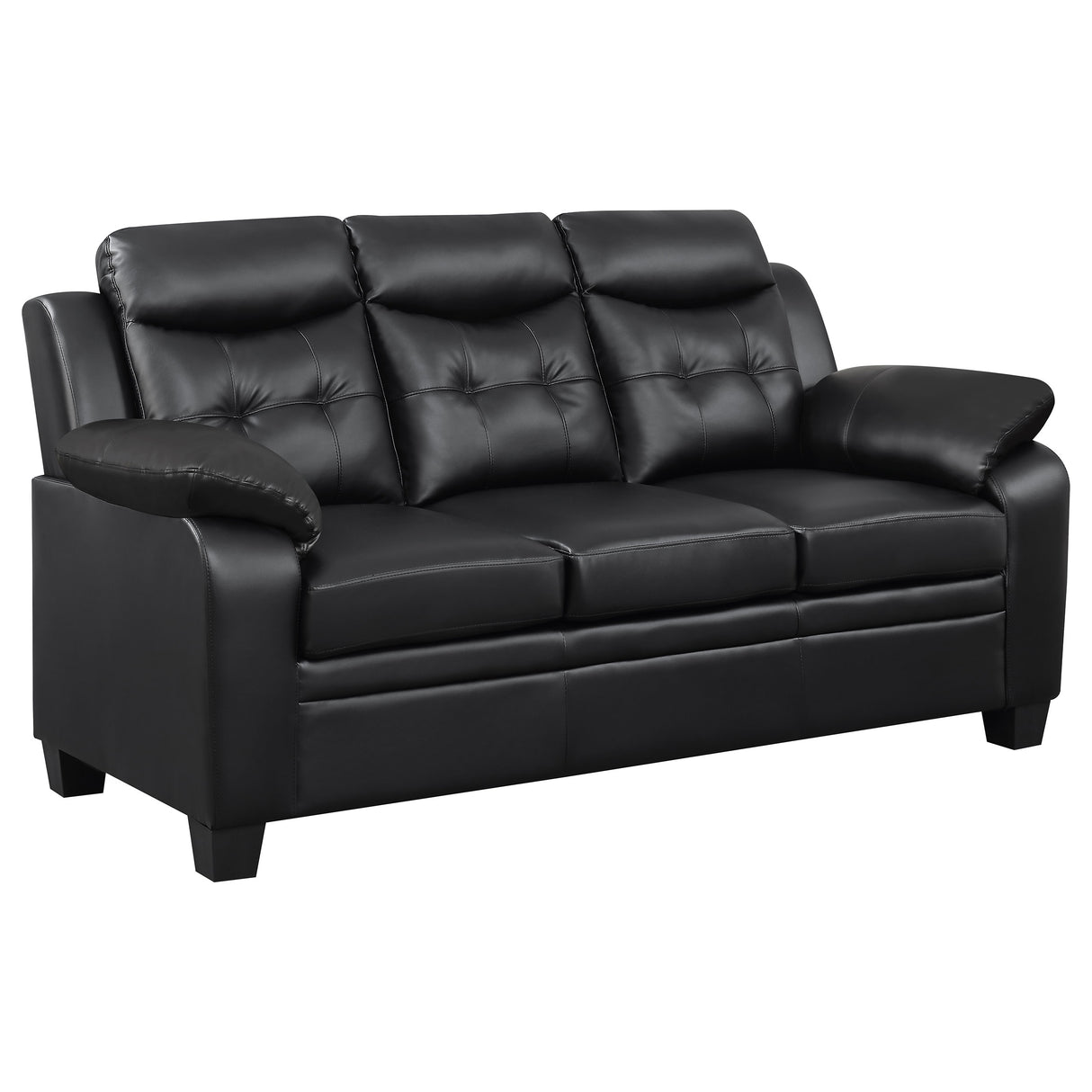 Finley Upholstered Tufted Sofa in Black Leatherette