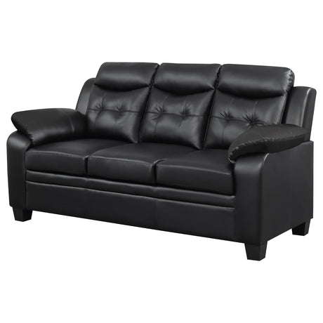 Finley Upholstered Tufted Sofa in Black Leatherette