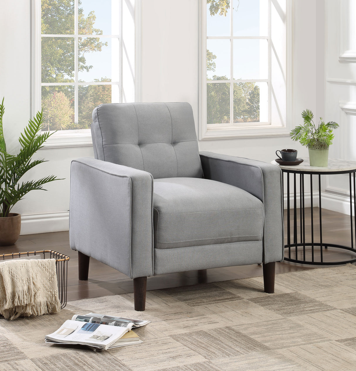 Bowen Upholstered Track Arm Tufted Accent Chair, Grey