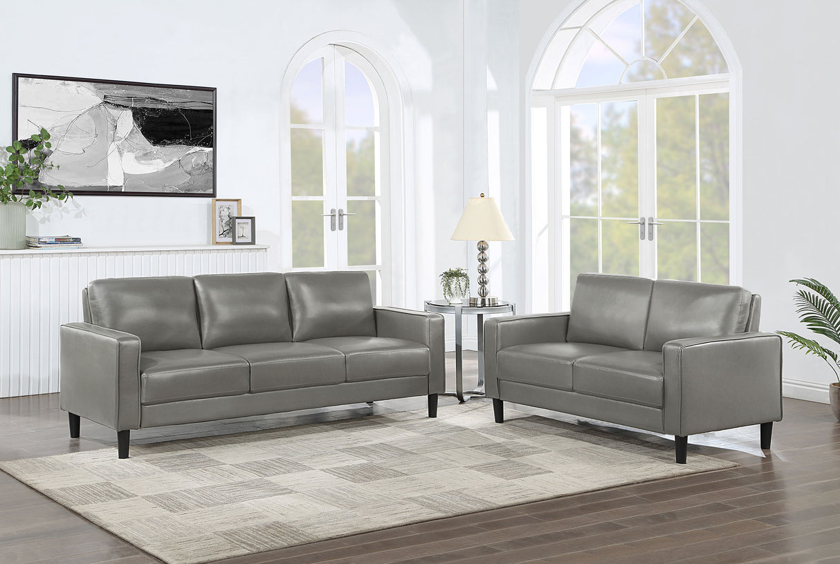 Ruth 2-Piece Grey Upholstered Track Arm Sofa Set