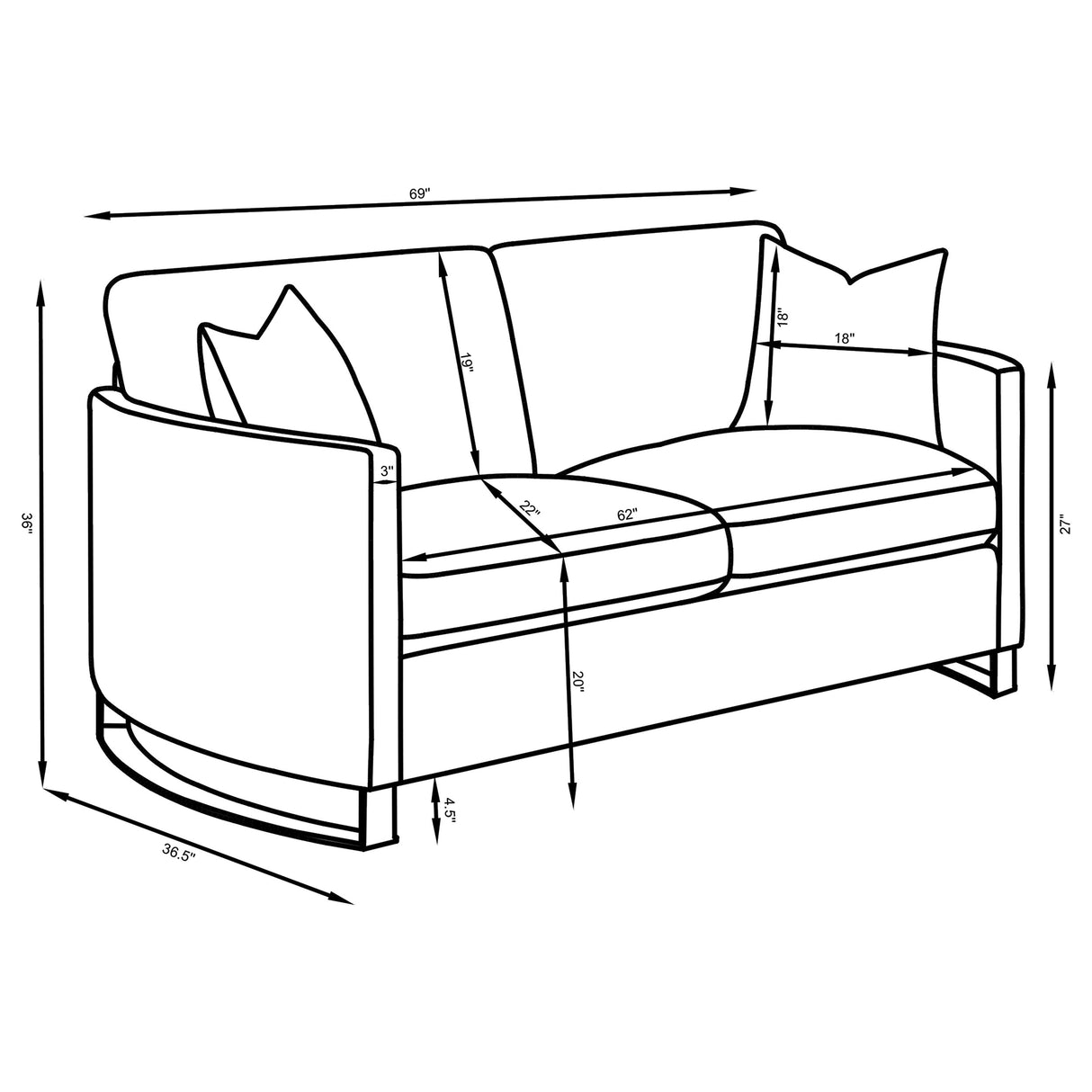 Corliss Upholstered Curved Track Arm Loveseat - Beige
