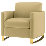 Corliss Upholstered Curved Track Arm Chair in Camel