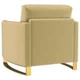 Corliss Upholstered Curved Track Arm Chair in Camel