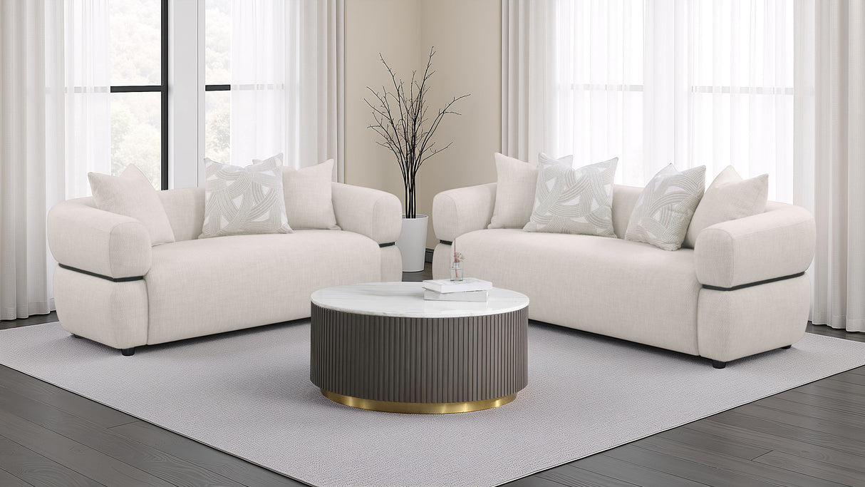 Jeanette 2-Piece Fabric Upholstered Round Arm Sofa Set Beige