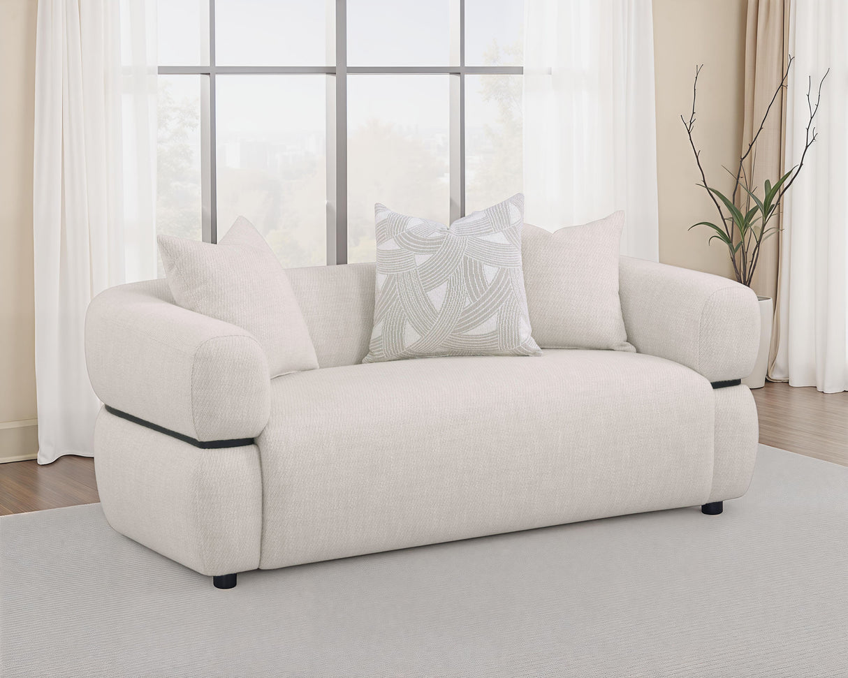 Jeanette 73-Inch Beige Fabric Upholstered Round Arm Loveseat