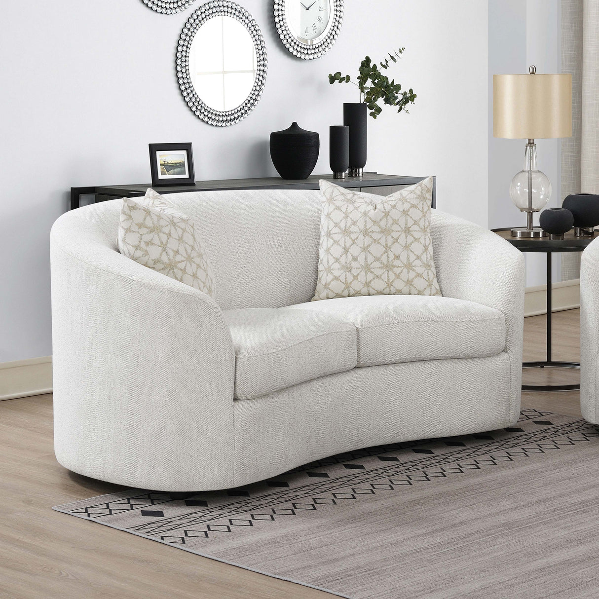 Rainn Boucle Upholstered Sloped Arm Loveseat in Latte