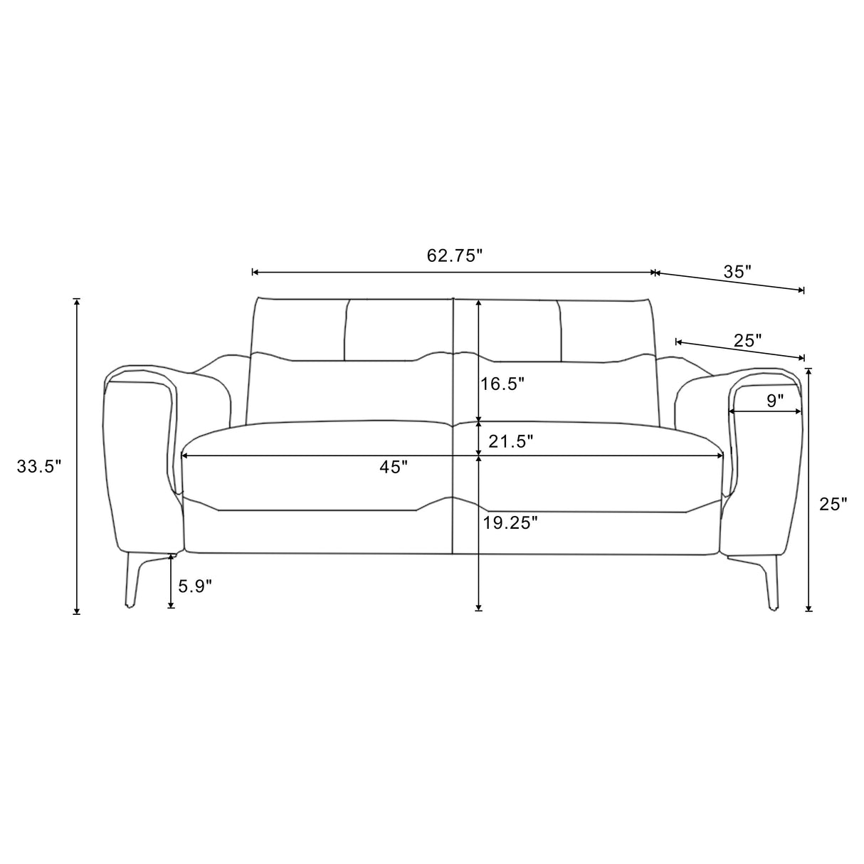 Nolan Upholstered Sloped Track Arm Loveseat in Charcoal