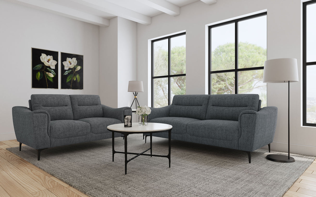 Nolan Upholstered Sloped Track Arm Loveseat in Charcoal