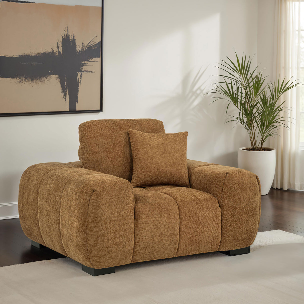 Octavia Upholstered Track Arm Accent Chair in Amber