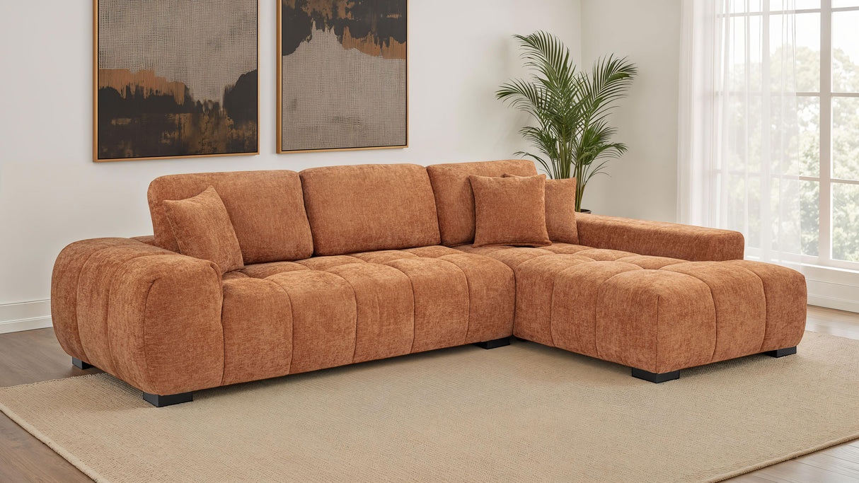 Octavia Upholstered Sectional Chaise Sofa in Orange