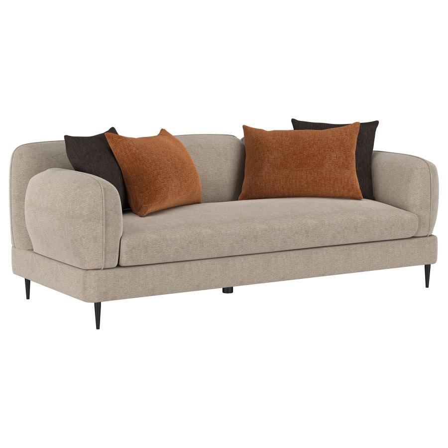 Jade Latte Chenille Upholstered Contemporary Track Arm Sofa