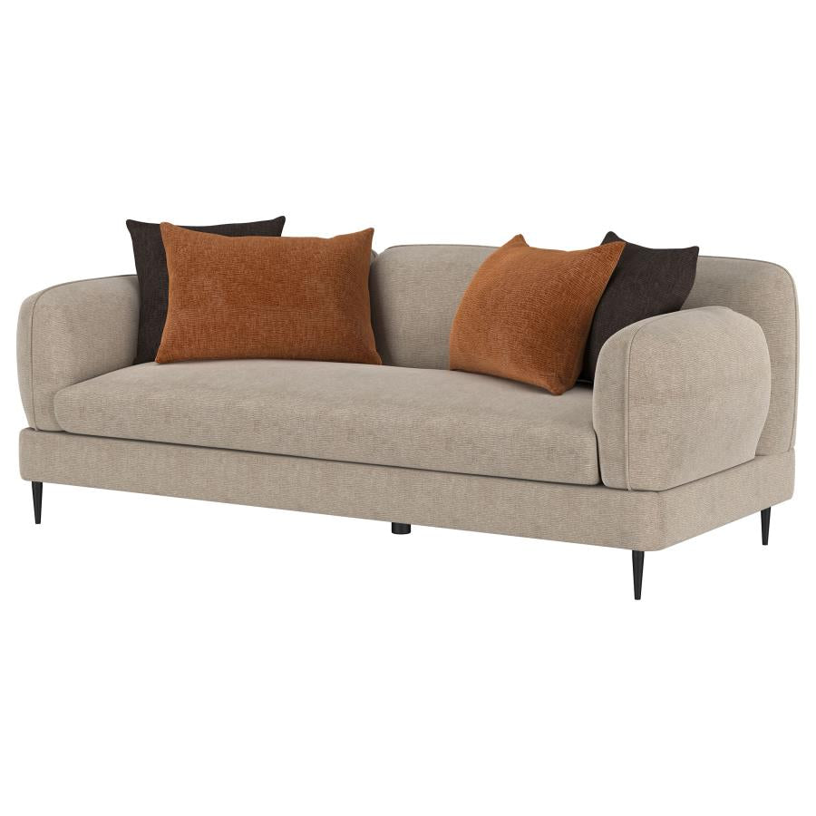 Jade Latte Chenille Upholstered Contemporary Track Arm Sofa