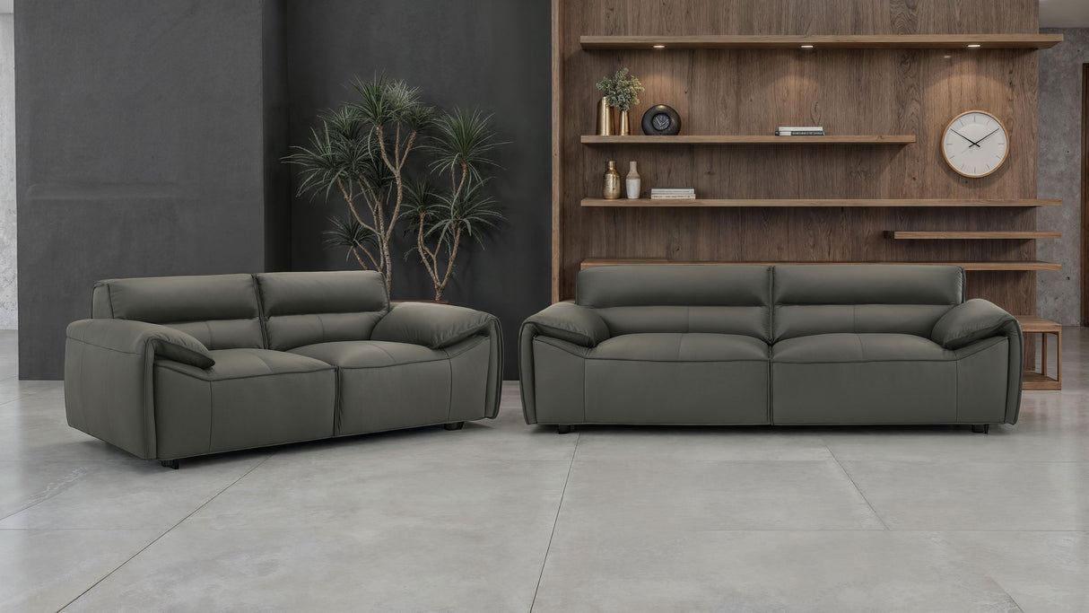 Buxton 2-Piece Leather Sofa Set in Graphite