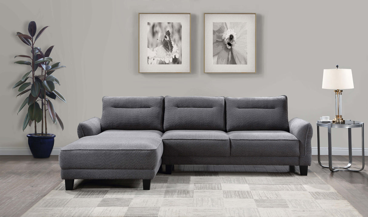 Caspian Upholstered Curved Arm Chaise Sectional - Grey