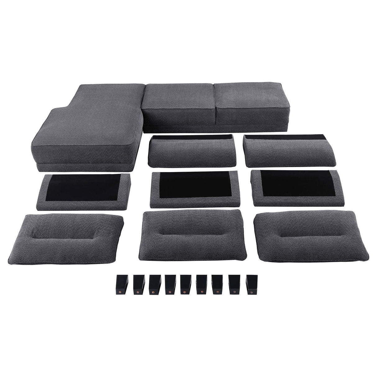 Caspian Upholstered Curved Arm Chaise Sectional - Grey