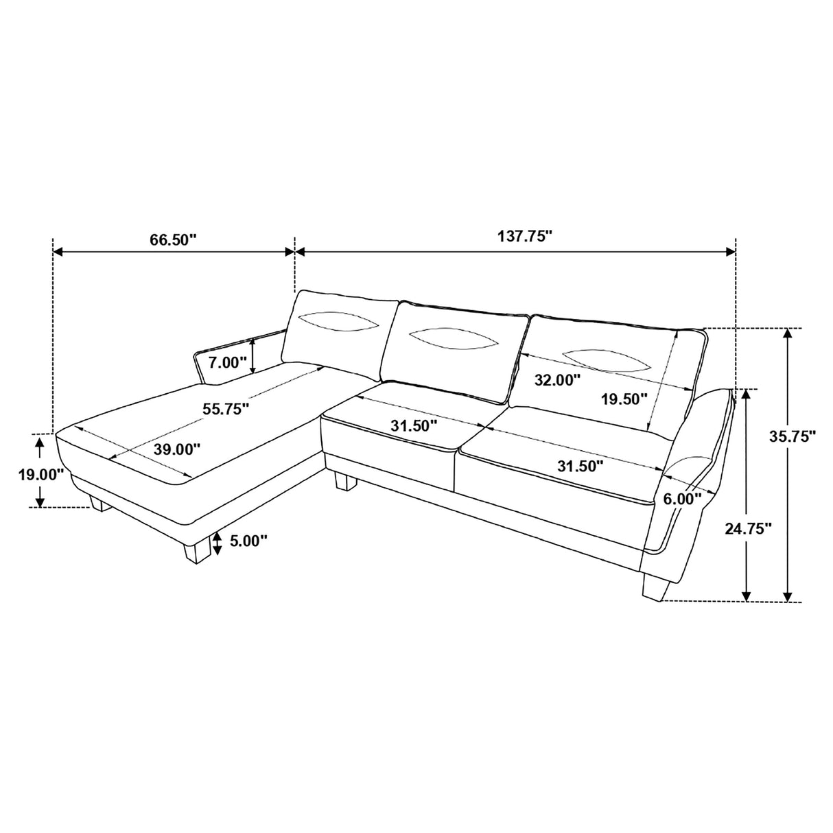 Caspian Upholstered Curved Arm Chaise Sectional - Grey