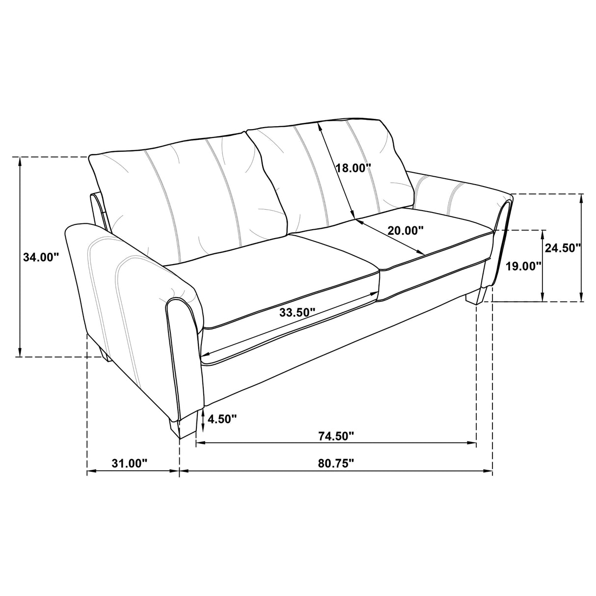 Davis Upholstered Rolled Arm Sofa in Grey